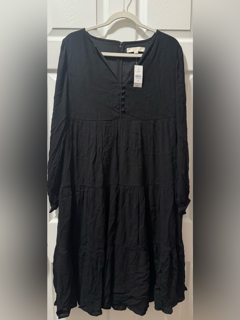 LOFT Black Long-Sleeve Tiered V-Neck Dress